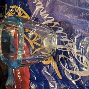 Clear Glass Vase with Blue Rim